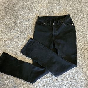 BLACK button fly flare leg jeans
